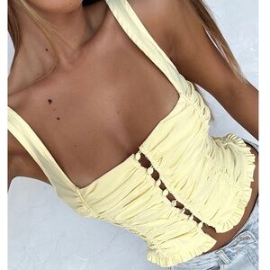 Yellow Ruched Button-Front Top